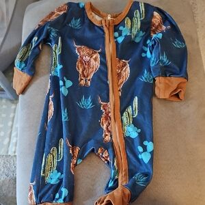 Blue and Brown Kids One Piece with Animal Print